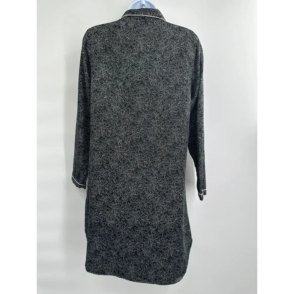 Liz & Co Black Printed Sleepwear Long‎ Sleeve Shirt Small